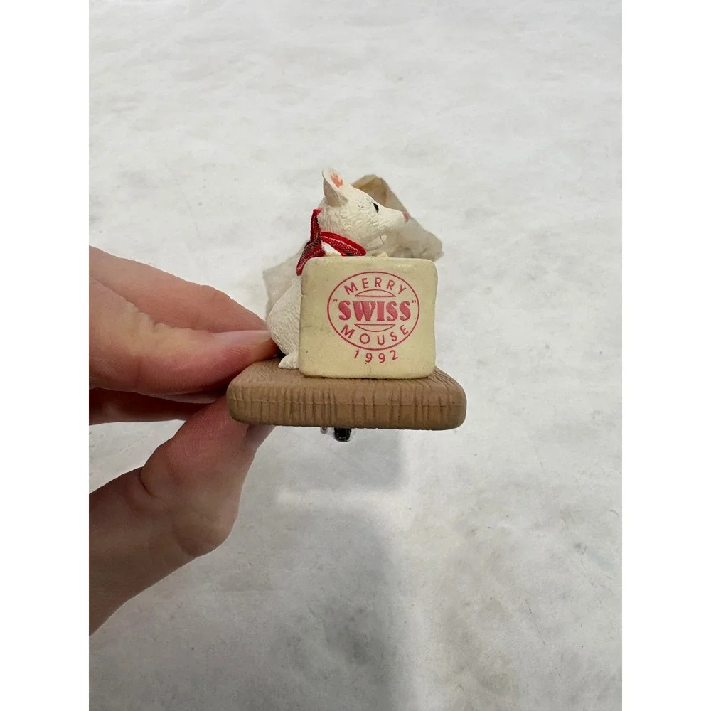 Vintage 1992 Hallmark Merry Swiss Mouse Clip On Christmas Ornament White Mouse